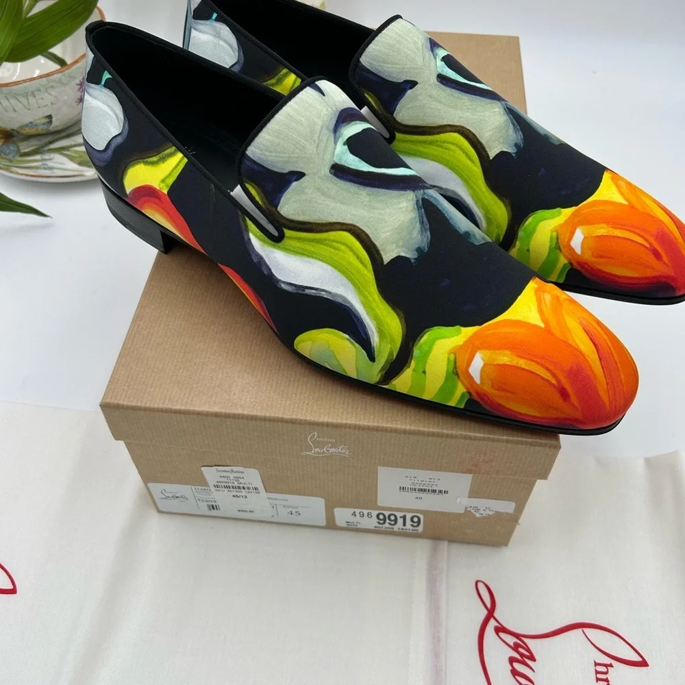Men's Christian Louboutin, dandy, chick floral satin loafers size 45 made Italy - Picture 12 of 13